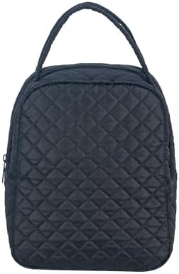Machine Washable Women Quilted Fabric Insulated Reusable Cooler Lunch Bag Tote Adult Thermal Lunch Box Storage Bag for Ｗork (Black)