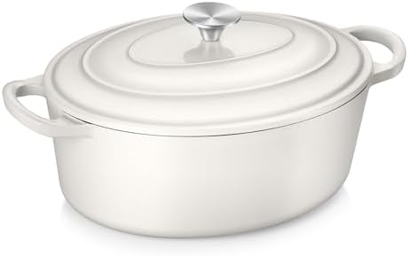 TeamFar 7QT Oval Dutch Oven, Enameled Cast Iron Dutch Oven Pot with Lid