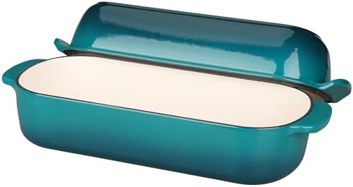 EDGING CASTING Enameled Cast Iron Loaf Pan with Lid, Bread pan, Dutch Oven Bread pan for Homemade Sourdough Bread Baking, 12.5x5.5 inch, 5qt, Darkcyan