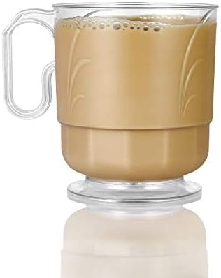Lillian Tablesettings Elegance 320 Pack 8 oz Heavyweight Disposable Clear Coffee Mugs with Handle, Plastic Tea & Hot Beverage Cups, Crystal Clear Drinkware for Parties & Catering