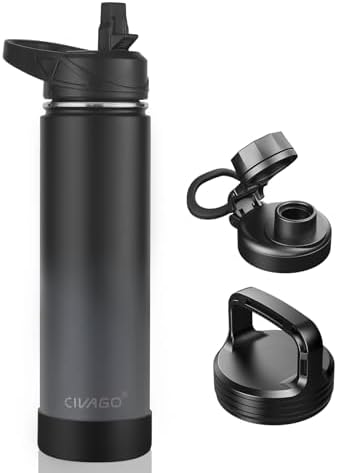 CIVAGO 24 oz Insulated Stainless Steel Water Bottle With Straw and 3 Lids