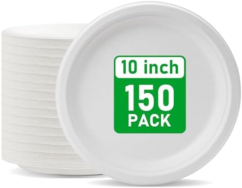 RACETOP Compostable Paper Plates 10 Inch [150 Pack]
