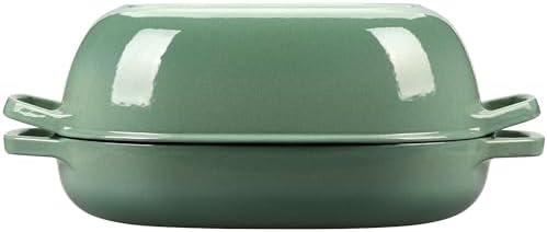 EDGING CASTING Enameled Cast Iron Oval Dutch Oven Pot with Lid, Dutch Oven for Sourdough Bread Baking, Bread Oven, Bread Dutch Oven, Oval Bread Pan, 7qt, Sage Green