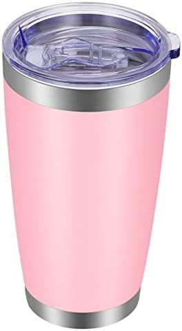 VEGOND 20oz Tumbler with Lid and Straw Stainless Steel Tumbler Cup Vacuum Insulated Double Wall Travel Coffee Mug Powder Coated Coffee Cup, Pink, 1 Pack
