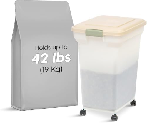 IRIS USA Dog Food Storage Container, Up to 40lbs, Almond/Pearl, Made in USA