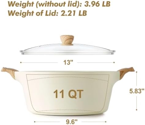 SENSARTE Ceramic Nonstick Stock Pot with Lid, 2.6/4.5/6.6/8.5/11 QT Soup Pot Casserole Pot, Non-toxic Healthy Pasta Pot, Large Cooking Pot Stew Pot, Induction Compatible, PFOA PFAS PTFE Free, White