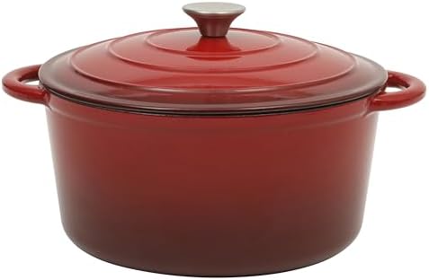 Gibson Home Addlestone 7 Qt Enameled Cast Iron Dutch Oven Pot with Lid – Round, Oven Safe to 500°F, Ideal for Bread Baking & Stews - Gradient Red