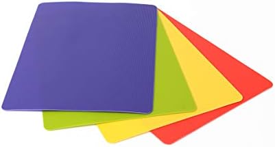 Dexas Heavy Duty Cutting Board Grippmat, Flexible Cutting Boards for Kitchen, Set of 4, Non Slip Plastic Board Cutting Mat Small Size 5.5 x 8, Blue, Green, Yellow, Red Set, Kitchen Gadgets