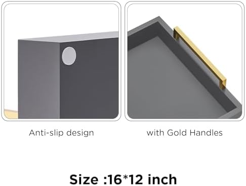 40cm x30cm Serving Trays with Handles, Grey Decorative Serving Tray, Ottoman Trays, Living Room, Bathroom, and Outdoors Decorative Trays (Charcoal) (Pack of 2)