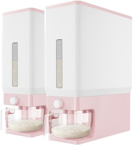 Lifewit Rice Dispenser 25 Lbs, Airtight Storage with Cup, 2 Pack Pink