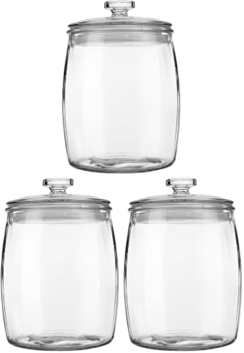 Folinstall Wide Mouth Apothecary Jar with Lid, 0.5 Gallon Glass Jar for Kitchen Storage and Laundry Room Organization, 72 oz Clear Glass Container for Cookie, Candy, Sugar, Flour, Nuts (Pack of 3)
