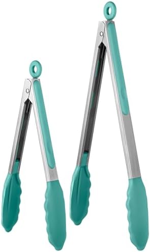U-Taste Kitchen Tong for Cooking, 600ºF Heat-Proof Silicone, 2Pcs/Aqua Sky