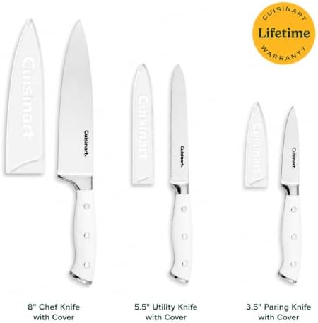 Cuisinart 3-Piece Forged High-Carbon Stainless Steel Knife Set with Blade Sheaths, Full-Tang Triple-Rivet Construction