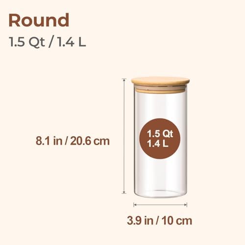 ComSaf Glass Storage Containers with Lids 1.5 Qt, Set of 3 Food Storage Jar