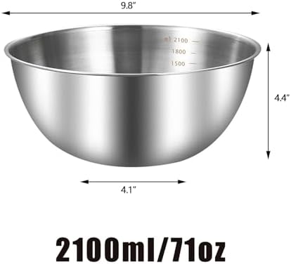 Stainless Steel Mixing Bowls Set of 2, 2.22 Qt with Measurement Marks, Dishwasher Safe, Stackable, for Baking, Salad, and Meal Prep