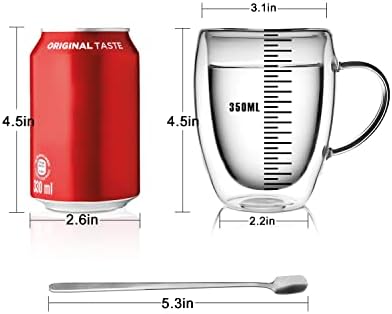 LIBWYS 12oz Double Walled Coffee Cups Glasses Mugs, Borosilicate Glass 2Pcs
