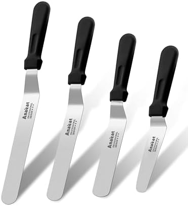 Anaeat Icing Spatulas, Set of 4 Professional Cake Angled Offset Spatula with 4", 6", 8", 10" Stainless Steel Blades - Thickened Frosting Knife with Plastic Handle for Cake Decorating, Pastry & Baking