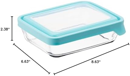 Anchor Hocking TrueSeal Glass Food Storage Containers with Mineral Blue Airtight Lids, 6 Cup Capacity (48 Oz), Rectangle, Pack of 4