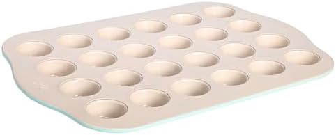 Tasty Clean Ceramic 24-Cup Mini Muffin Pan, Durable Aluminized Steel for Professional Results, Clean Ceramic Nonstick Coating, Oven Safe to 425°F, Dishwasher Safe, Aqua