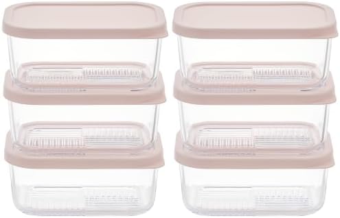 Glass Food Storage Containers with Lids — 12 Piece — 24.4 oz Glass with BPA-Free Leak Resistant Stackable Lids — Microwave, Oven & Dishwasher Safe — Ideal for Meal Prep & More - Berry Blush