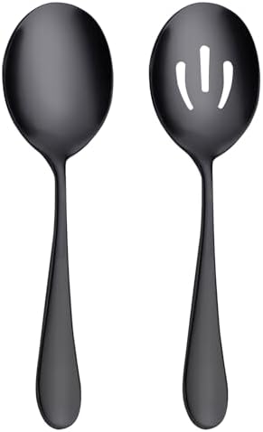 AOOSY 2 Pcs Matte Black Serving Spoons Set,Slotted and Serving Spoons