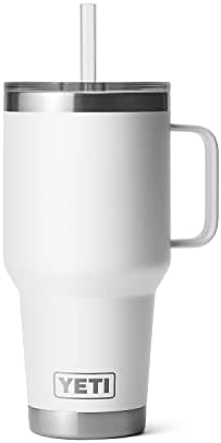 YETI Rambler 35 oz Tumbler with Handle and Straw Lid, Travel Mug Water Tumbler, Vacuum Insulated Cup with Handle, Stainless Steel, White