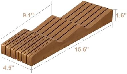 In-Drawer Knife Block Organizer - Bamboo Wood Drawer Knife Organizer-Protecting Knife Organizer Block (Not Included) (Brown, 11 Knives Dock)