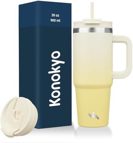 Konokyo 30 oz Insulated Tumbler Water Bottle with Handle, Straw Lid