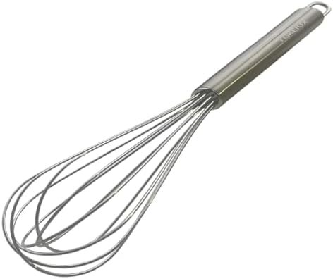 10-inch stainless steel whisk, suitable for mixing batter, whipping cream and mixing seasonings (304 egg beater steel wire thickened)
