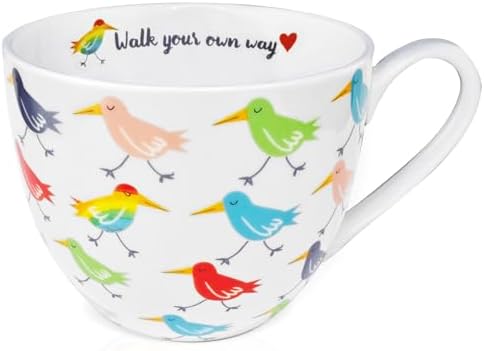 Birds Mugs for Daily Coffee and Tea, Premium 20 oz Bone China Coffee Tea Hug Mug, Perfect Holiday, Birthday and Christmas Gift for Bird Lovers, Designed in England by Harvest Green Studio