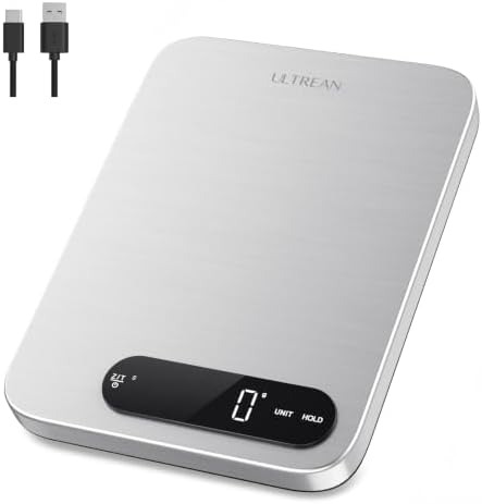 Ultrean IPX7 Waterproof Digital Food Scale, 33lb Kitchen Scale with Grams and Ounces (g/oz), Rechargeable Type-C, 1g Precision, 304 Stainless Steel, LED Display for Cooking, Baking & Meal Prep