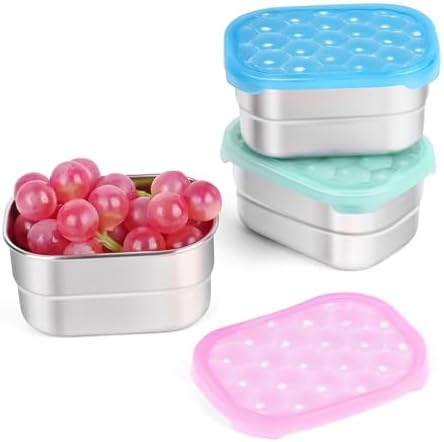 Tanjiae Snack Pro - Small (1 CUP) Stainless Steel Snack Containers for Kids | Easy Open Leak Proof Food Containers with Silicone Lids - Perfect Metal Toddler Lunch Box for Daycare and School (8oz)