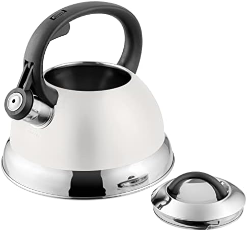 Mr. Coffee Flintshire 1.75-Quart Stainless Steel Whistling Tea Kettle with Nylon Handle – Durable Stove-Top Kettle in Linen Finish