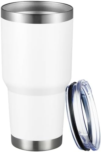 MEWAY 30oz Tumbler Double Wall Vacuum Insulated Travel Mug, Stainless Steel Tumbler with Lid, Durable Powder Coated Insulated Coffee Cup for Cold & Hot Drinks (White,1 PACK)