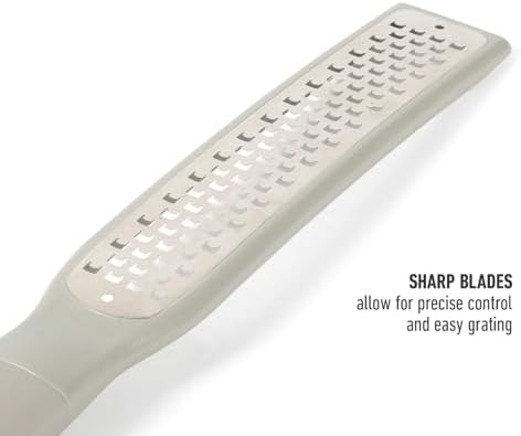 Calphalon Edge Lemon Zester, Stainless Steel Fine Citrus Grater for Lemon, Garlic & Ginger, Handheld Kitchen Zester with Protective Cover & Ergonomic Handle, Taupe