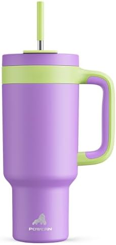 POWCAN 40 oz Tumbler with Handle, 2-in-1 Straw and Sip Lid, Leakproof, Dishwasher Safe, Insulated Stainless Steel Travel Coffee Mug, Keeps Cold for 34 Hours, Fits in Car Cup Holder (Wisteria)