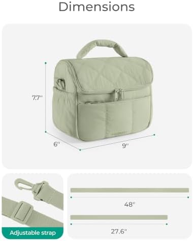 BAGSMART Insulated Lunch Bags for Women, Cute Quilted Lunch Box, Sage Green