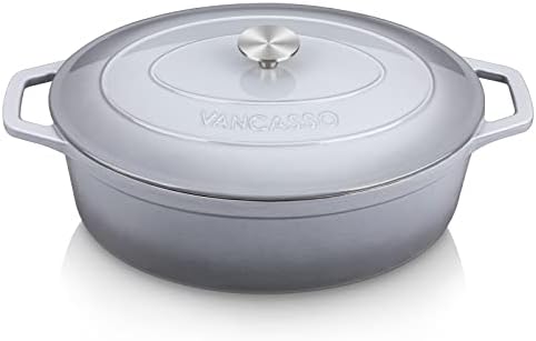 vancasso 9.3 Qt Oval Enameled Cast Iron Dutch Oven with Lid, Grey