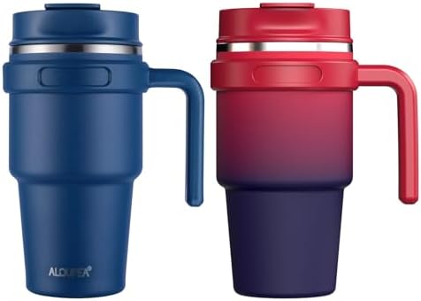 20 oz Insulated Travel Coffee Mug Tumbler with Handle and Straw