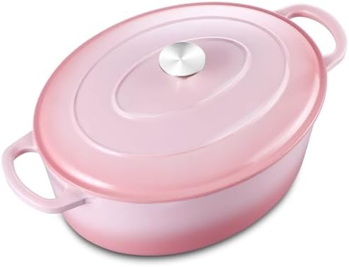 Leonyo 5-Quart Enameled Cast Iron Oval Dutch Oven Pot with Lid, Pink