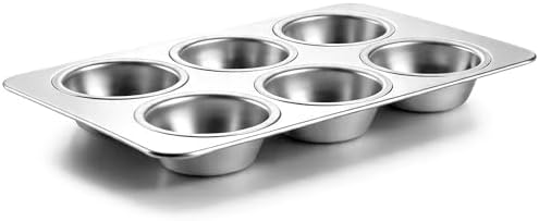 LIANYU Stainless Steel Muffin Cupcake Pan, 6 Cup Muffin Tin for Cup Cake