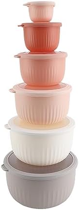 COOK WITH COLOR Prep Bowls with Lids- Wide and Deep Nesting Plastic Small Mixing Bowl Set with Lids, 12 Piece Set - Deep Bowls, Grey/Pink