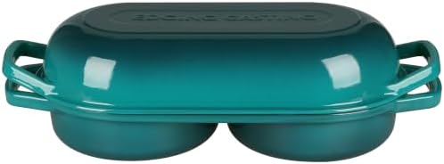 EDGING CASTING Enameled Cast Iron Double Bread Dutch Oven, Darkcyan