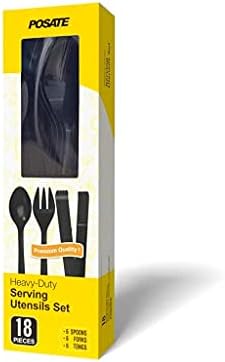 Plastic Serving Utensils Set, 18 Piece, 9" Black