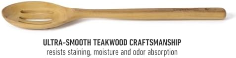 Calphalon Prime Slotted Spoon, 13-Inch Teak Wood Slotted Spoon, Kitchen Strainer Spoon for Cooking, Stirring, Draining & Nonstick Cookware, Moisture-Resistant