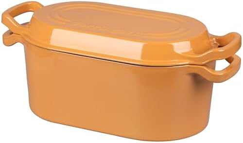 VORRINGARD Oval Dutch Oven Pot with Lid, Enamel Coating Cast Iron Bread Pans for Homemade Sourdough Bread Baking, Cooking, 4 Quart, Yellow