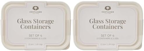 Glass Food Storage Containers with Lids — 8 Piece — 57.5 oz Glass with BPA-Free Leak Resistant Stackable Lids — Microwave, Oven & Dishwasher Safe — Ideal for Meal Prep & More - Vanilla Mist