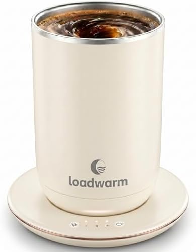 Self Heated Stirring Coffee Mug, 10oz Auto Mixing Cup with Warmer, White