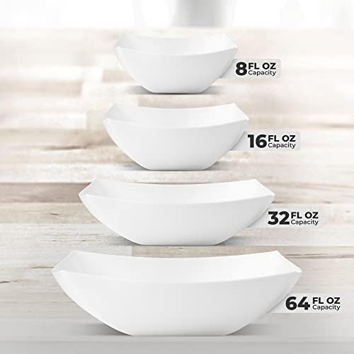 4 Pack Disposable White Plastic Party Bowls, Square Serving Bowls 32oz