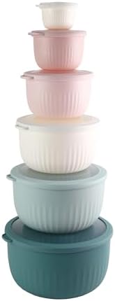 COOK WITH COLOR Prep Bowls with Lids- Wide and Deep Nesting Plastic Small Mixing Bowl Set with Lids, 12 Piece Set - Deep Bowls, Teal and Pink